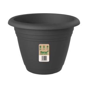 Anthrazitfarbener Florus Pflanztopf Fiore Alessia, Ø 35 cm, aus recyceltem Kunststoff.
