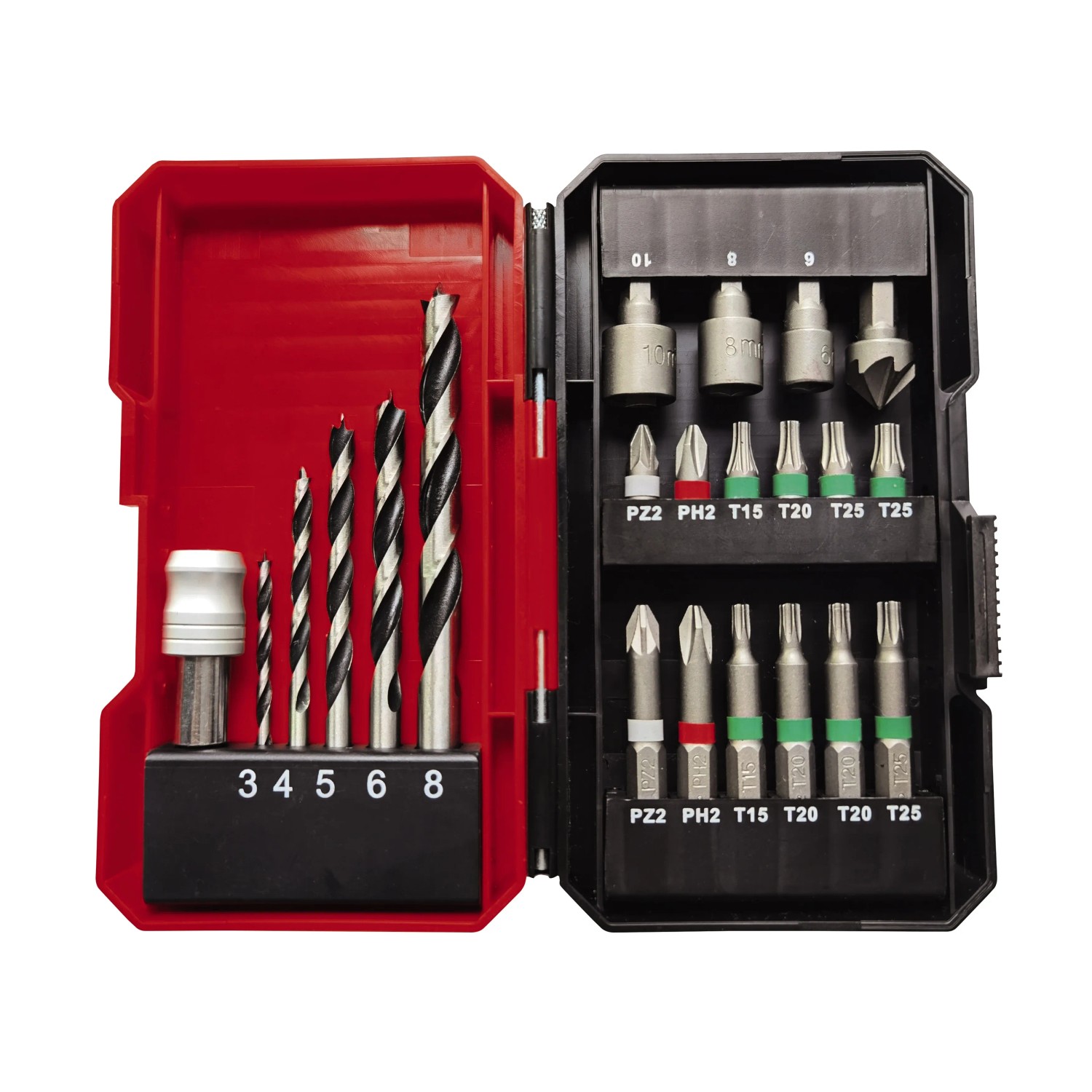 Einhell Akku-Schlagbohrschrauber Zubehör-Set mit Bohrern und Bits im Koffer.