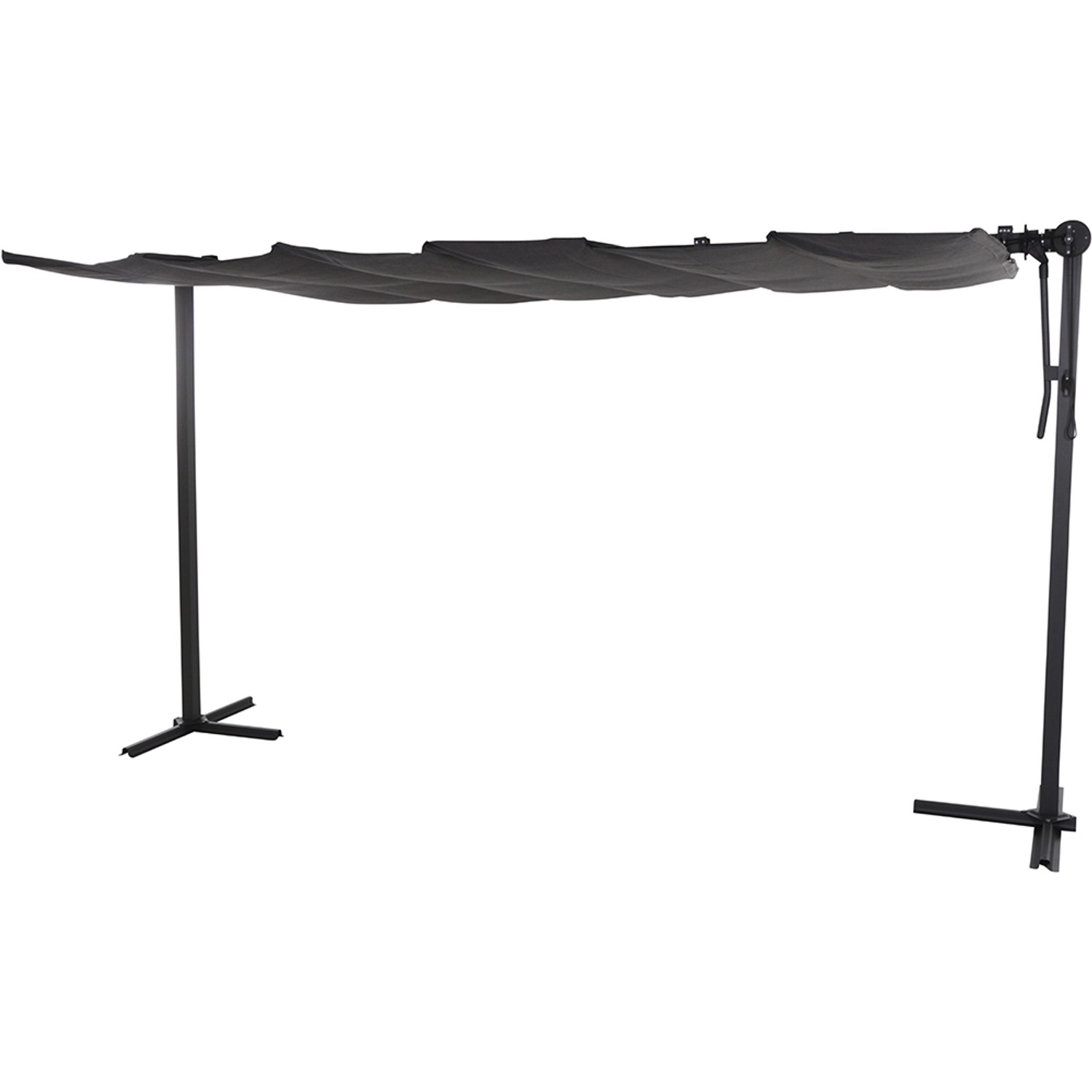 Anthrazitfarbener Siena Garden Marktschirm 350x250 cm mit Neigungsfunktion.