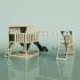 PolarPlay Spielturm Aksel, dunkelgrün, mit Schaukel, Rutsche und Kletterwand für Kinder.