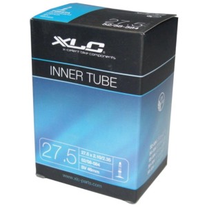 XLC Fahrradschlauch VT-S27 für 27.5 Zoll Reifen, SV 48 mm Ventil, in schwarz-blauer Verpackung.