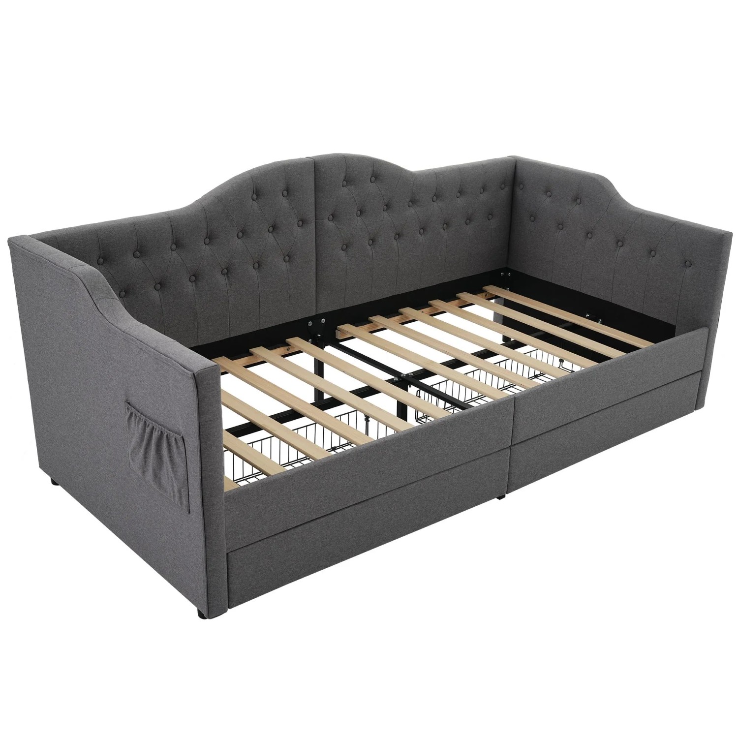 okwish Polsterbett 90x200cm mit USB Type C Schubladen Jugendzimmer Grau ohne Matratze