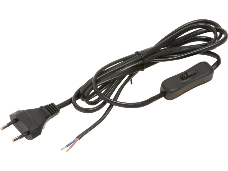 REV 0505681555 Zuleitung, Kabel mit Schalter und Eurostecker, 2m, max. 2A,  schwarz : : Baumarkt