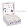 Relaxdays Teebox weiß-grau aus MDF mit 9 Fächern, offenem Acryl-Deckel und "I Love Tea" Schriftzug.