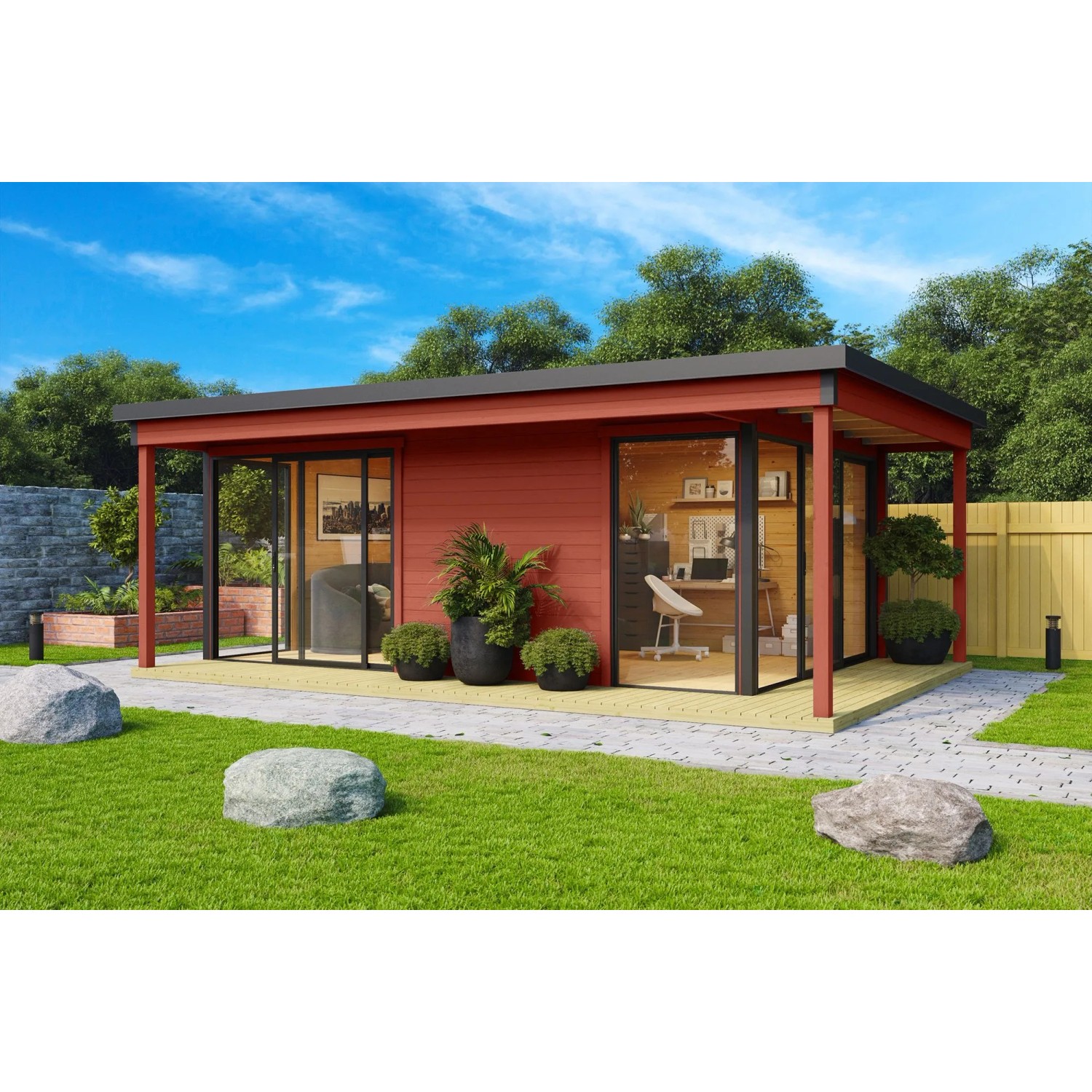 Lasita Holz-Gartenhaus Domeo 3 Loggia Flachdach Lasiert 508.8 cm x 321.9 cm