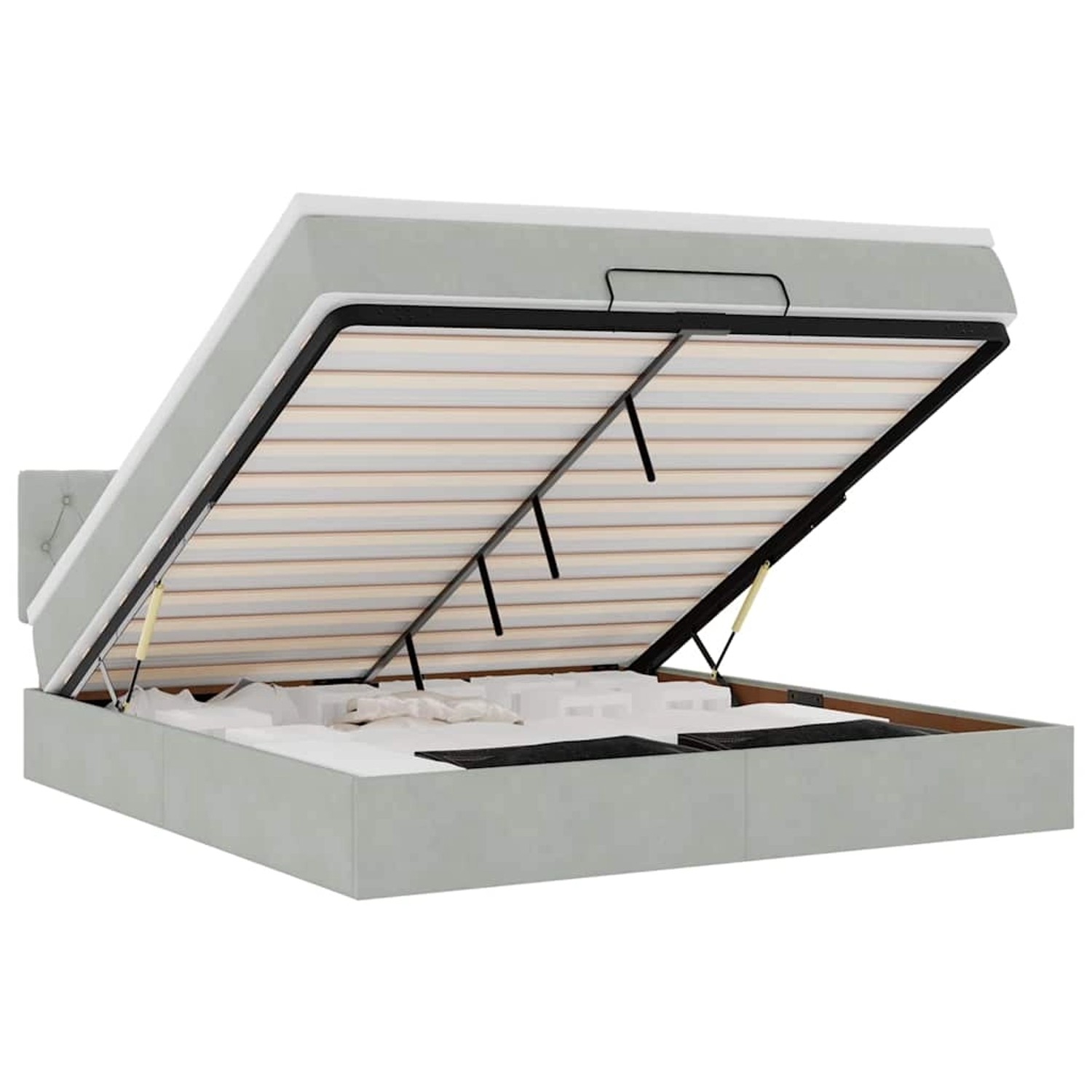 vidaXL Ottoman-Bett mit Matratze & LEDs Hellgrau 160x200 cm Samt 3312704