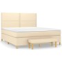 Cremefarbenes vidaXL Boxspringbett (180x200 cm) mit Matratze, Auflage und Bank. Stoffbezug.