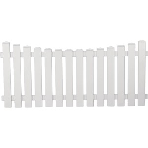 Weißer T&J Vorgartenzaun Tiefbogen Lightline, 180x80/70 cm, aus Kunststoff.
