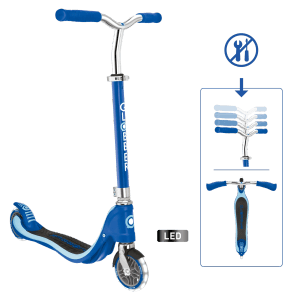 Globber Flow 125 Lights Tretroller 125 mm ABEC 9 Höhenverstellbar LED-Leuchtrollen Dunkelblau