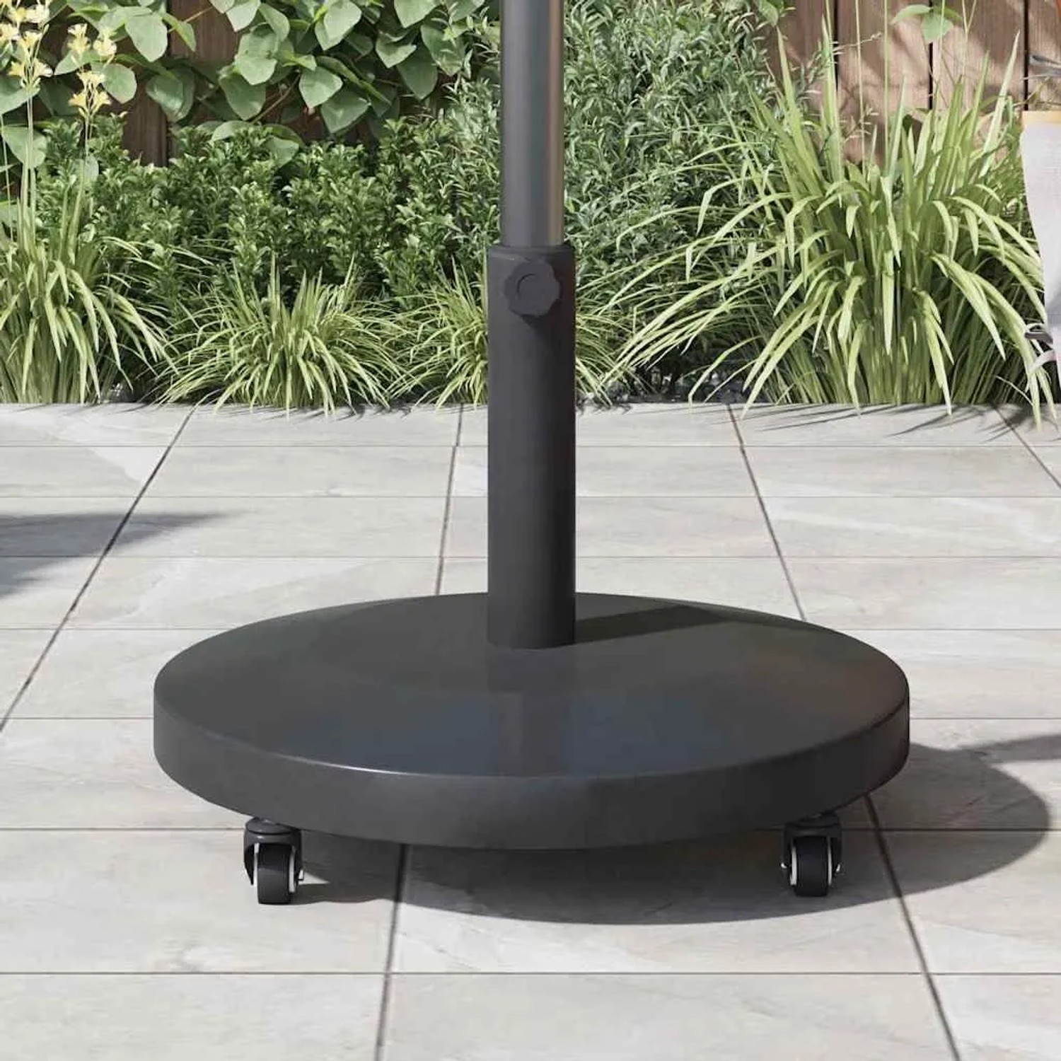 Dunkelgrauer vidaXL Sonnenschirmständer 48x48x32cm mit Rollen für den Garten.