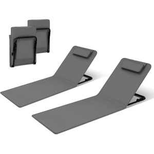 WOLTU Strandmatte 2er Set Strandliege mit Kopfkissen Klappbar Dunkelgrau