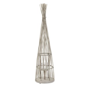 Hohe Bambus Laterne (132cm) im Boho Stil mit Kerzenglas für eine warme Lichtstimmung.