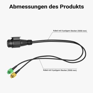 13-poliger Anhängerkabelsatz, 5m lang, mit schwarzem Stecker und zwei 5-poligen Steckern (grün, gelb) für Autoanhänger.