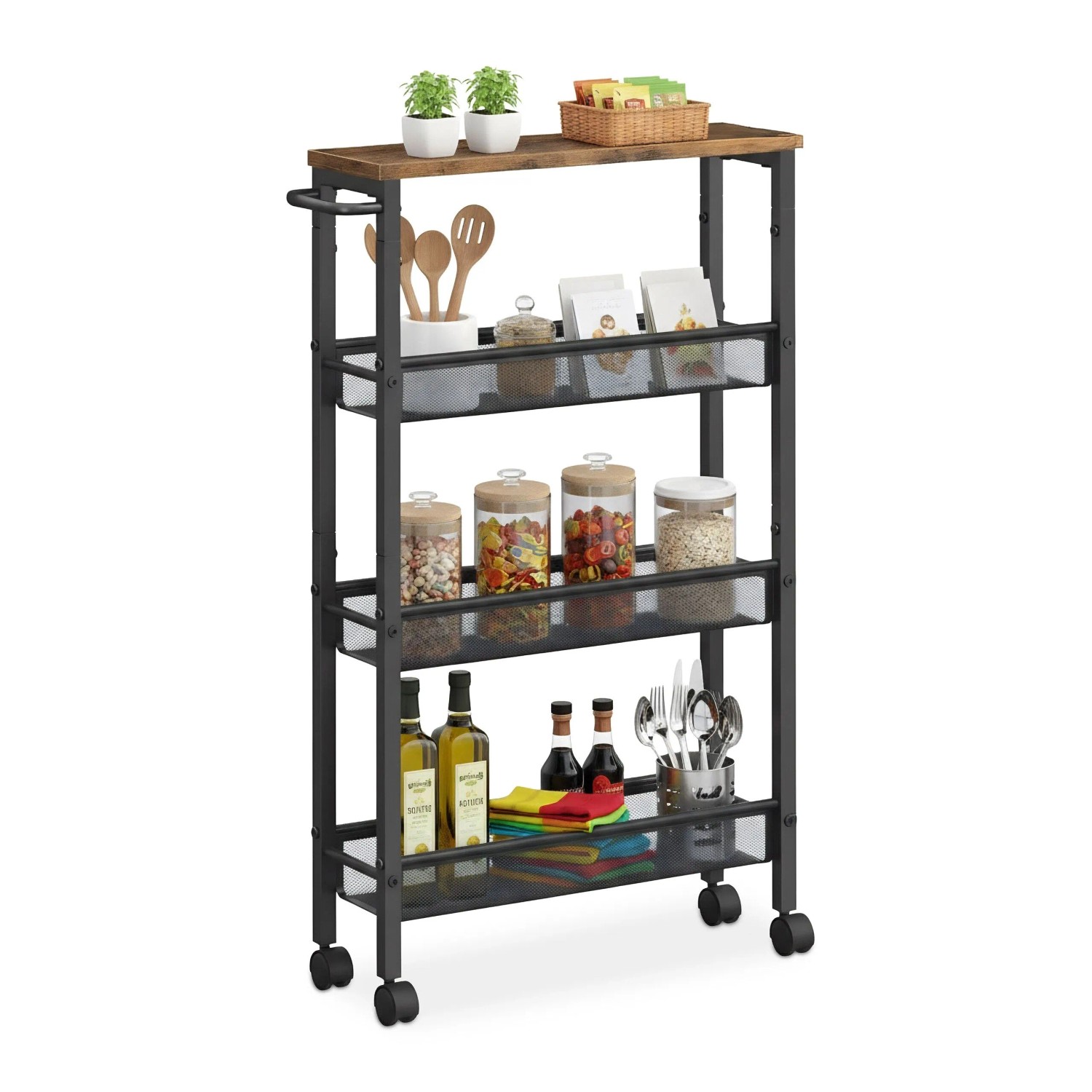 Relaxdays Nischenwagen Metall Vintagebraun mit 4 Ebenen 77 cm x 13 cm x 45,5 cm 2,8 kg