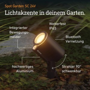 Steinel LED-Bodenstrahler Spot Garden SC 24V, anthrazit, mit Bewegungsmelder, schwenkbar, aus Aluminium, im Garten.