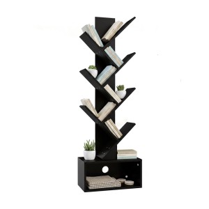 Relaxdays Bücherregal MDF Schwarz 6 Ebenen mit Sockelfach 113 cm x 38 cm x 20 cm
