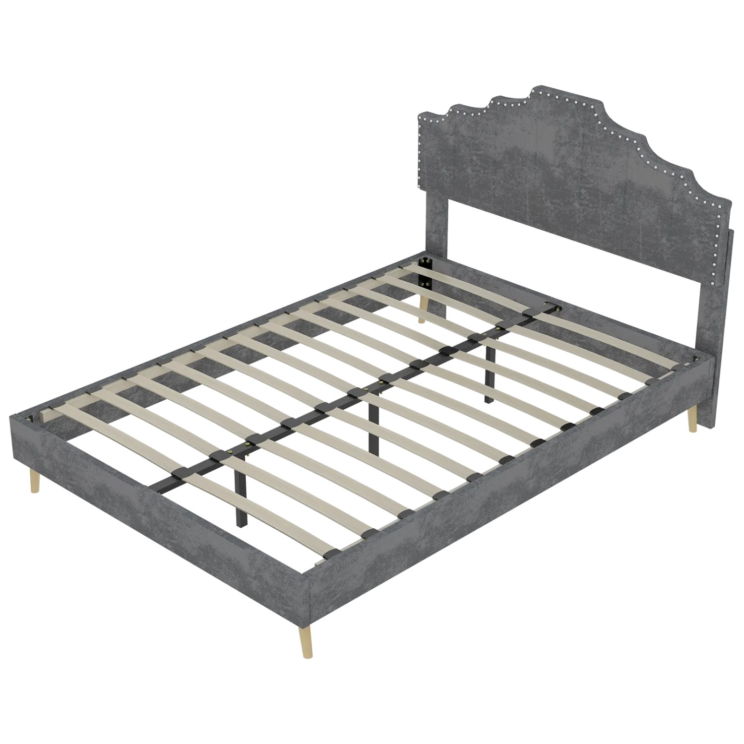 okwish Polsterbett 160x200cm mit Kopfteil Schlafzimmer Grau ohne Matratze