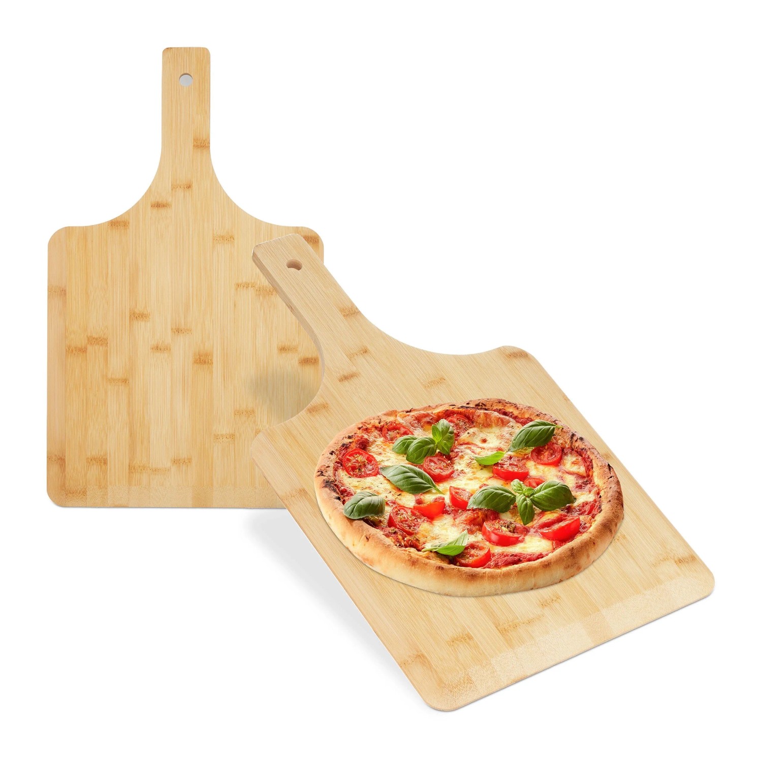 Relaxdays Pizzaschieber Bambus Natur 2er Set 50 cm x 30 cm x 1 cm 0,7 kg
