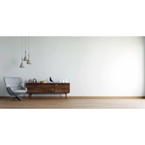 Raum mit weißer Erfurt Vliestapete Variovlies Plano, Möbeln und Dekoration.