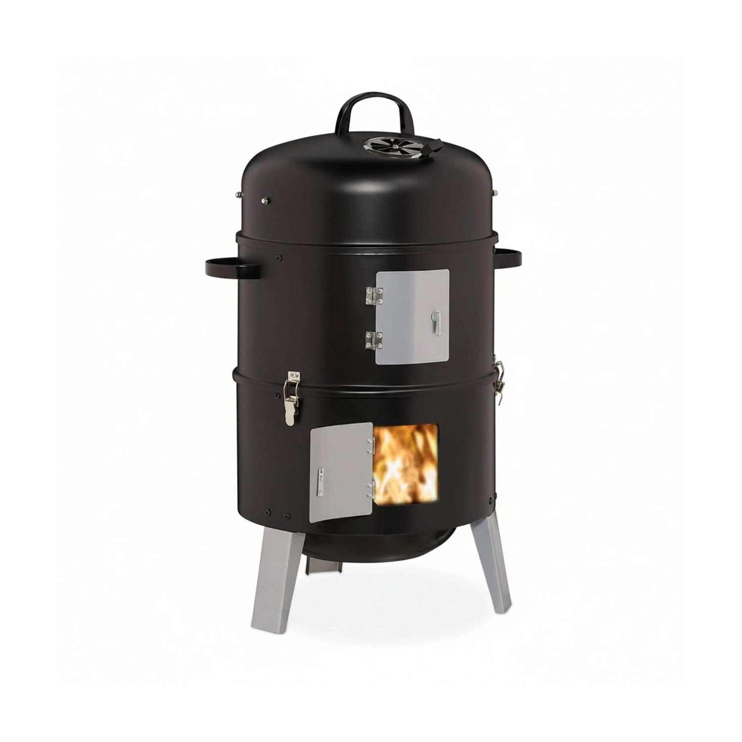 Relaxdays Smoker Räuchertonne Schwarz mit Thermometer 80 cm x 52 cm x 40 cm