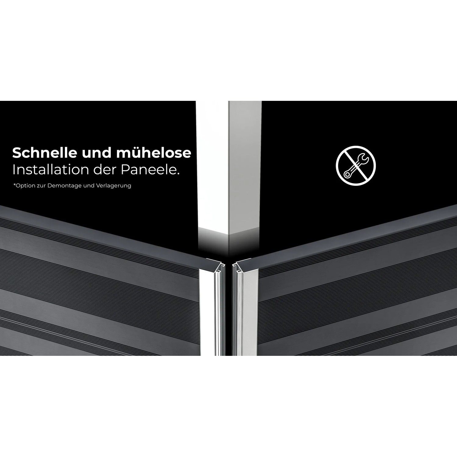 Detailaufnahme: Montage der Paneele des braunen Gre Pool Avantgarde Composite Pools.