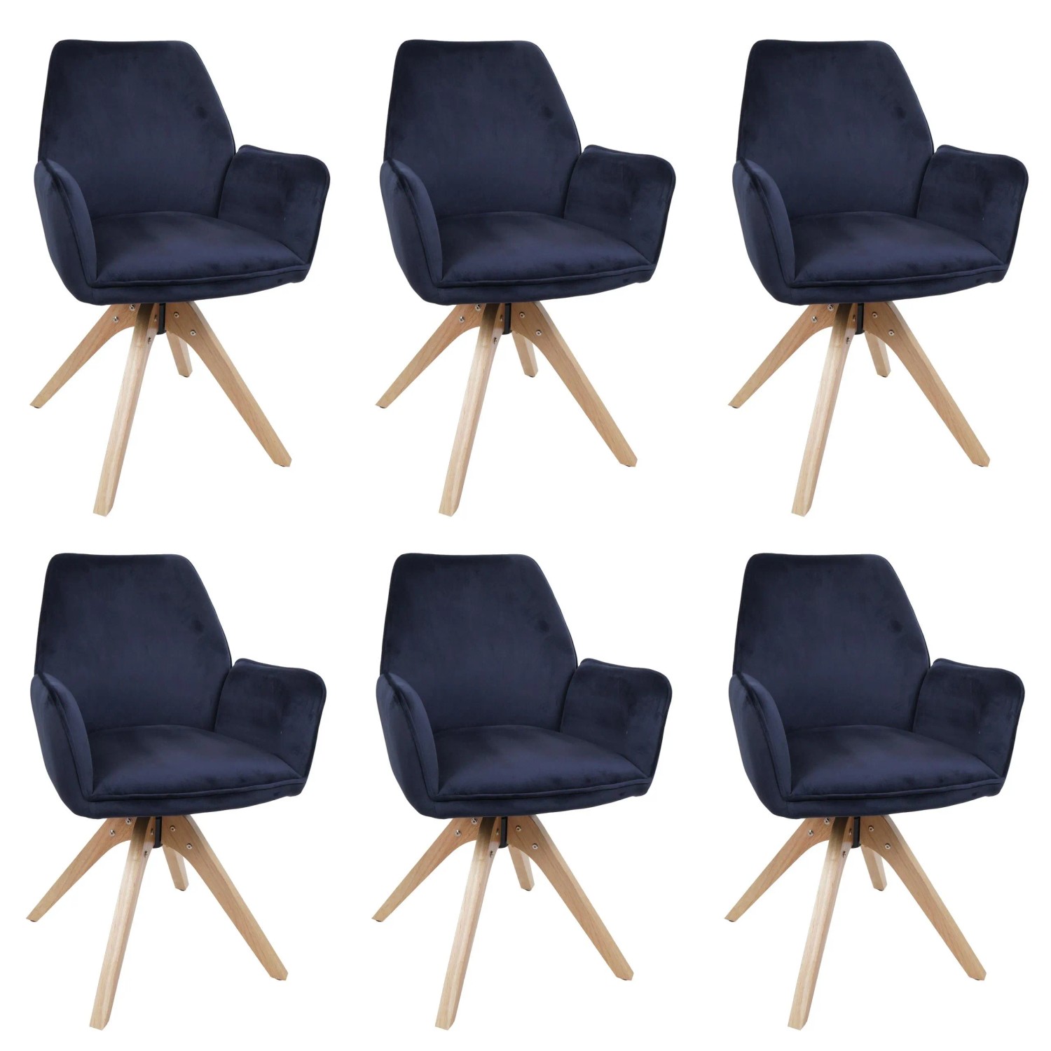 MCW 6er-Set Esszimmerstuhl G67 Drehbar Holz Samt Anthrazit-Blau
