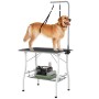 PawHut Tierpflegetisch mit Hund auf rutschfester Gummioberfläche, Ablage und Haltearm.