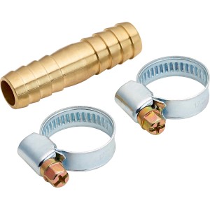 Reparaturröhrchen (1/2 Zoll) aus Messing mit zwei Schlauchschellen für Schlauchreparatur.