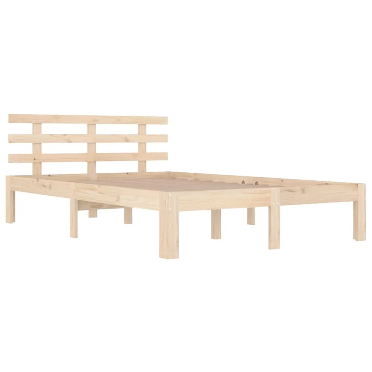 Massivholzbett 180x200 cm aus Kiefernholz, unbehandelt mit Lattenrost und Kopfteil.