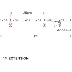 WiZ LED-Strip Verlängerung, 1 m, mit Klebestreifen und Schnittmarkierungen alle 25 cm.
