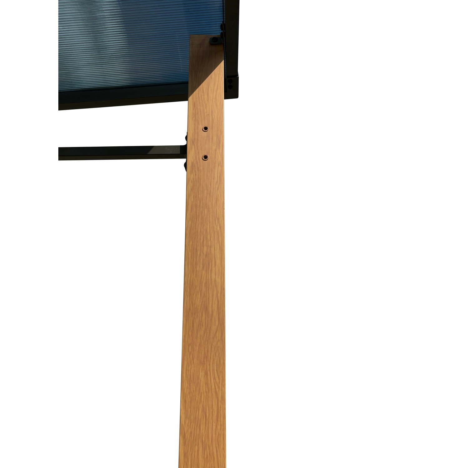 Detailaufnahme: Standpfosten des Leco Luxus-Grillpavillons in Holzoptik.