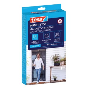 Verpackung des tesa® Insect Stop Magnetvorhangs in Anthrazit für Türen, Insektenschutz.
