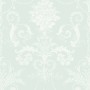 Laura Ashley Vliestapete Josette Duck Egg mit floralem Damastmuster.