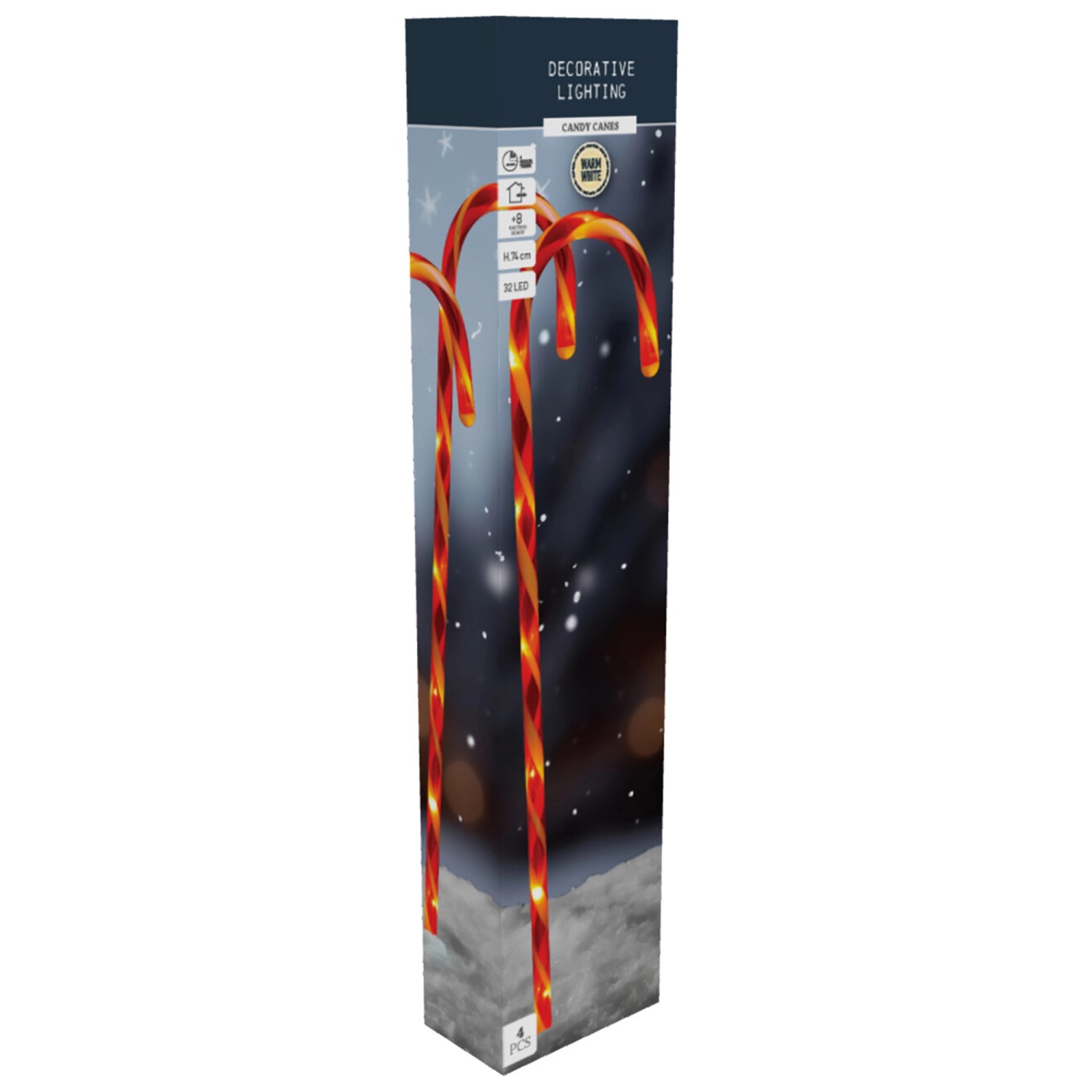 Weihnachts-Deko Bodenlampen-Set Zuckerstange Rot-Weiß 4-teilig