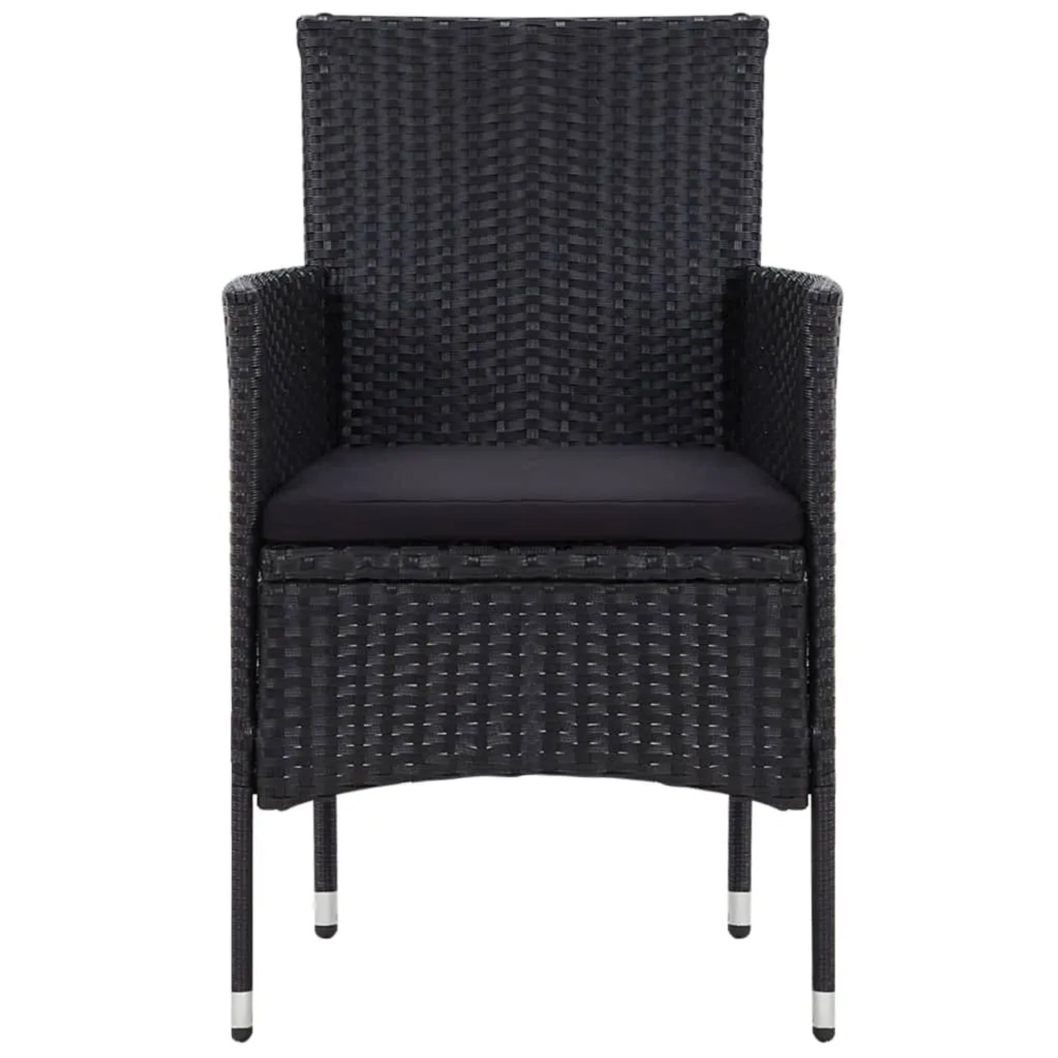 Schwarzer Sessel aus Polyrattan mit Kissen, Teil des 5-tlg. Garten-Lounge-Sets von vidaXL.