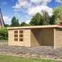Karibu Holz-Gartenhaus Boras mit Flachdach und Anbau, unbehandelt.