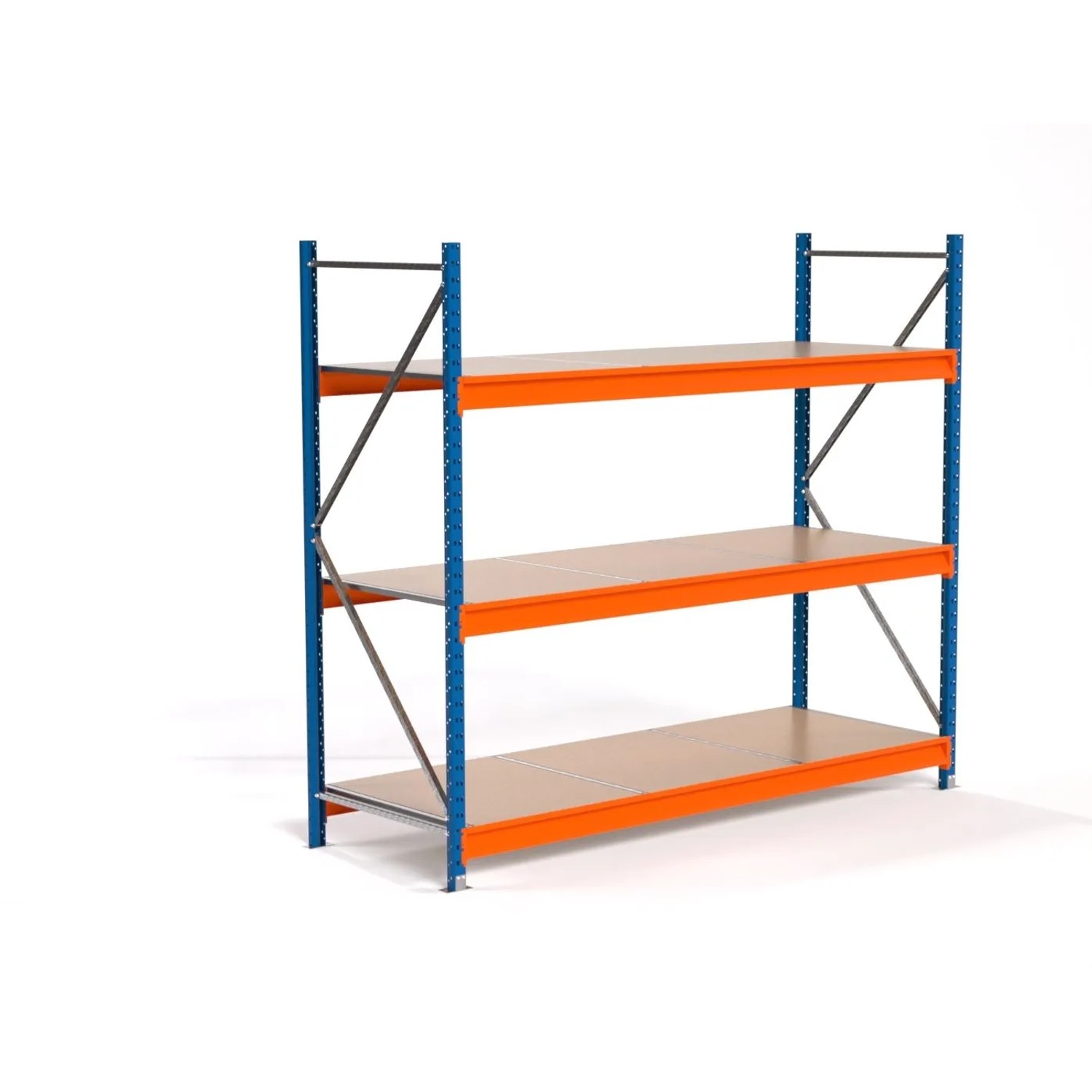 PROREGAL Industrie Weitspannregal Lagerregal MAXIMUS PRO Grundregal HxBxT 200x225x80cm 3 Spanplatten-Fachboden Fachlast 610kg Blau/Orange