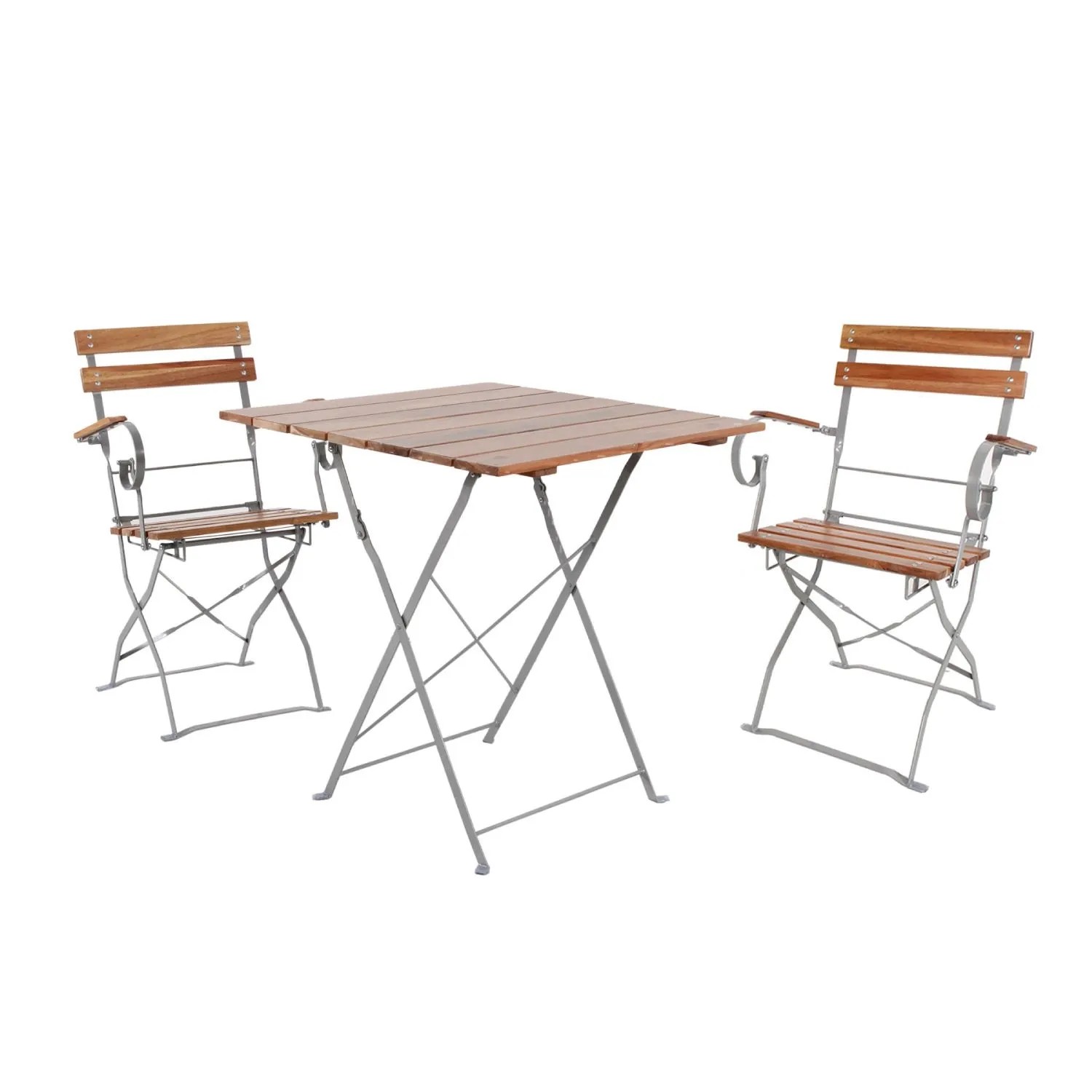 Lex Biergarten-Set Sitzgruppe Biergartenmöbel Armlehnen Tisch 70x70cm Stuhl 3tlg.