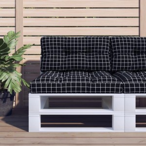 vidaXL Palettenkissen 2-tlg. Schwarz Karomuster für Palettenmöbel im Garten.
