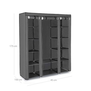 Grauer Songmics Kleiderschrank (150x45x175cm) mit Fächern und Kleiderstange.
