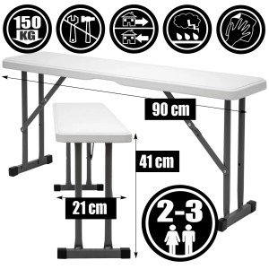 AMANKA Bierzeltgarnitur, weiße Kunststoff-Tischgarnitur mit 2 Bänken, wetterfest und klappbar.