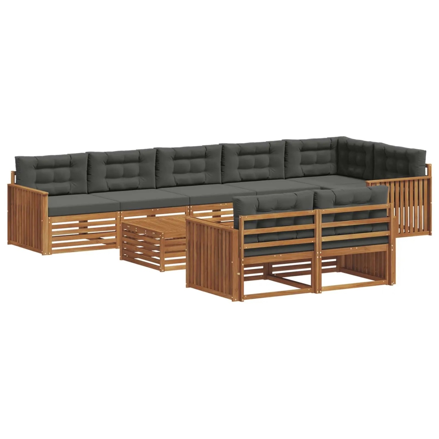 vidaXL Outdoor-Sofagarnitur mit Kissen 9-Tlg Natur und Anthrazit 3373697