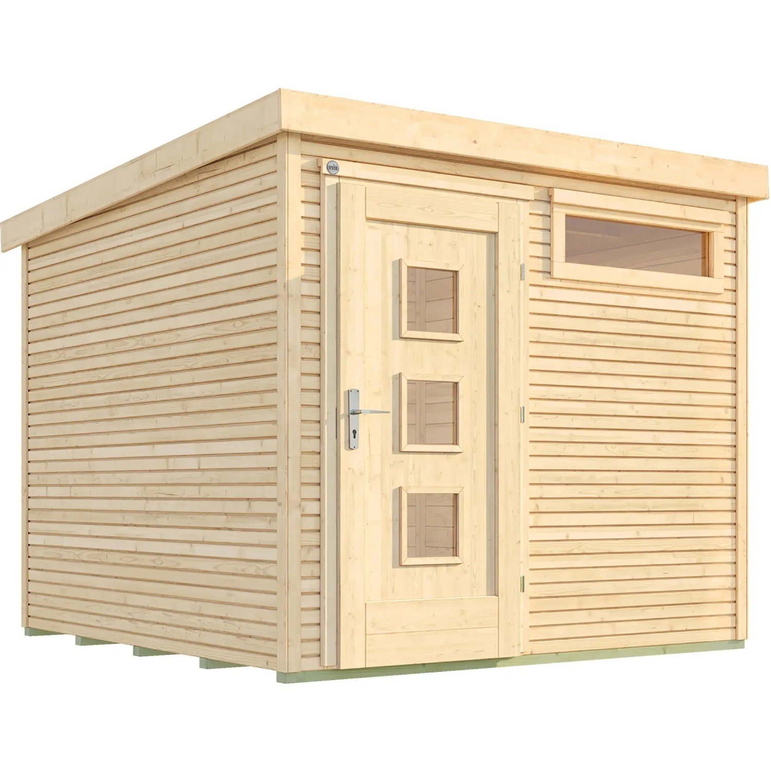 Unbehandeltes Weka Holz-Gartenhaus mit Flachdach, 248x253 cm. Modernes Design mit Tür und Fenster.
