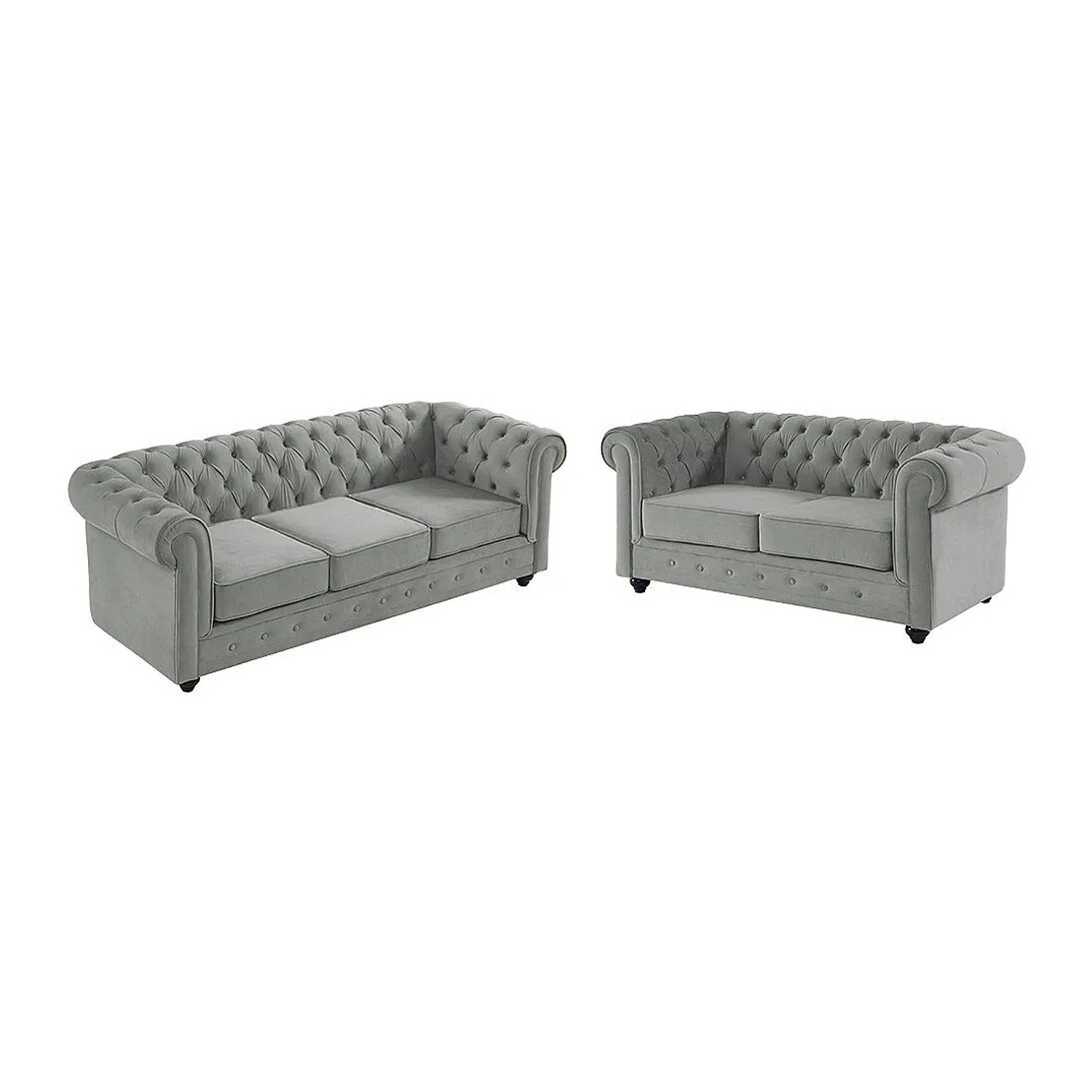 Vente-unique Couchgarnitur Chesterfield Hellgrau 165 cm  205 cm