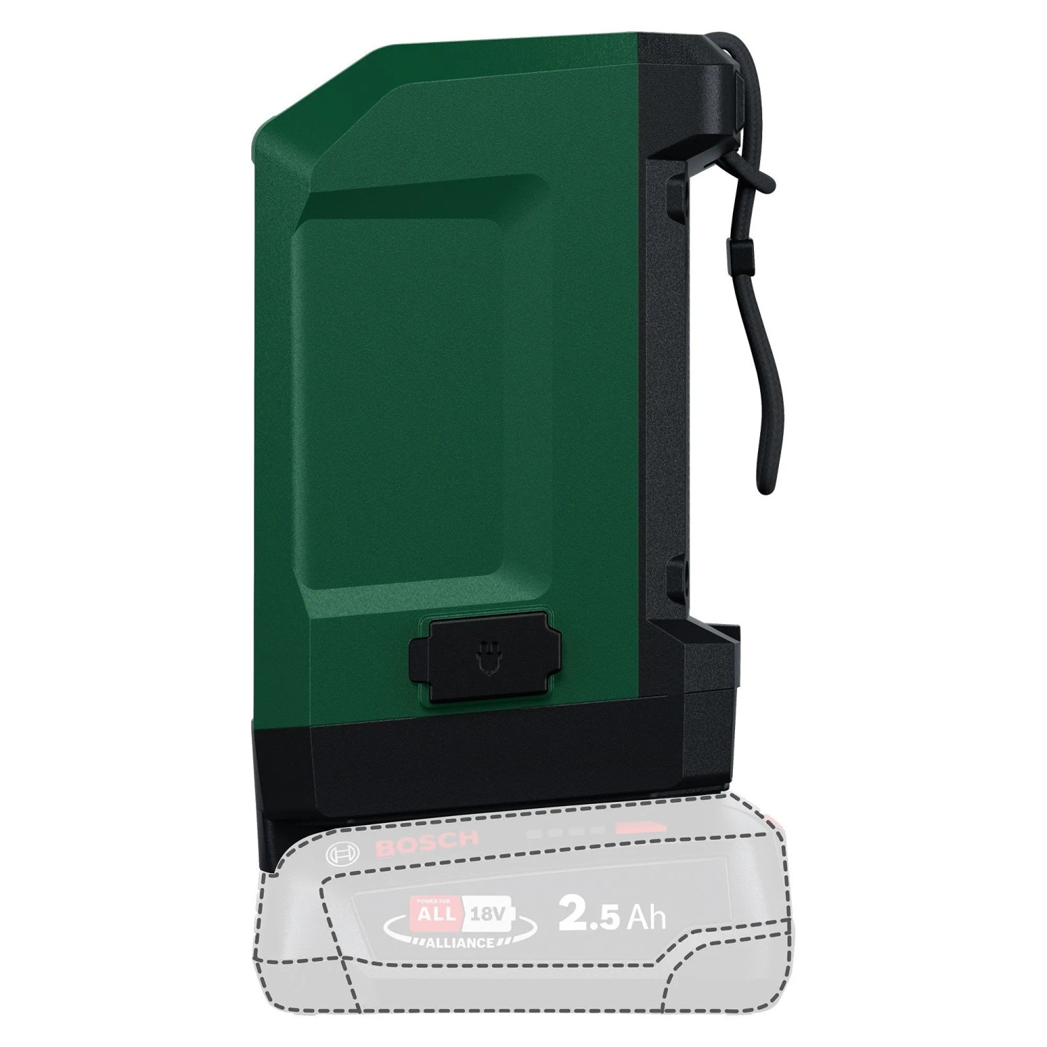 Bosch Akku-Bluetooth-Box UniversalSpeaker 18V-1, dunkelgrün/schwarz, mit USB-C-Anschluss und Trageschlaufe. Kompakt.