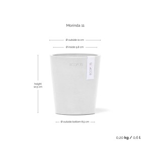 Weißer Ecopots Pflanztopf Morinda, 11x12,4 cm, ideal für Orchideen und Kräuter, für Innen- und Außenbereich.