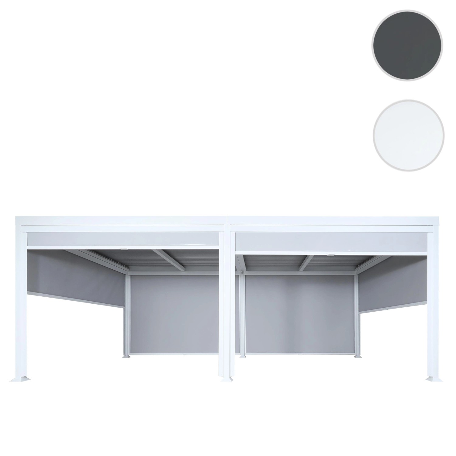 Weiße MCW Alu Pergola L41 3x6m mit 6 Seitenwänden für Terrasse & Garten.