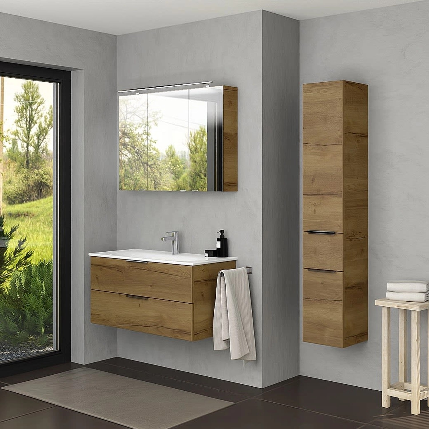 Steinkamp Waschtisch-Set Living 2.0 Halifax Eiche mit GROHE Essence Waschtisch, 100 cm breit.