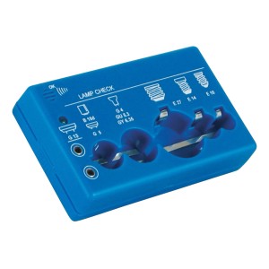 Blanko Lampentester für Halogen- und Glühlampen mit verschiedenen Sockeltypen.
