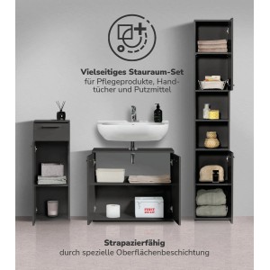 mokebo Badmöbel Set 'Der Steuermann' in Anthrazit, 3-teilig mit Waschbecken und Stauraum.